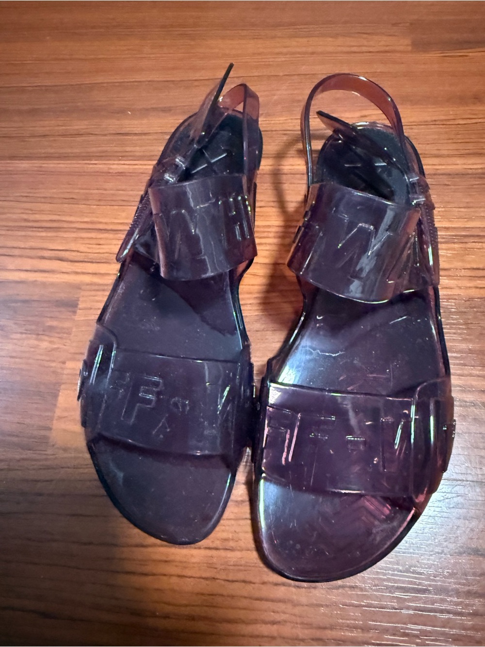 Off-White Glossy Plum Purple Jelly Slingback Sandals